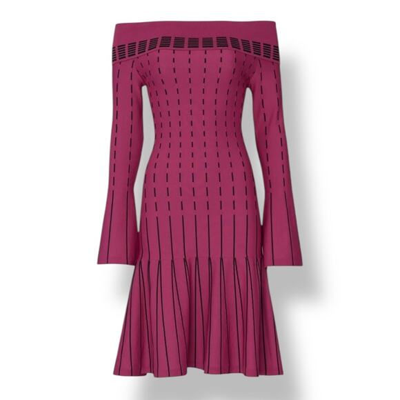Prabal Gurung Womens Stripe Off The Shoulder Knit Dress Size 6 Raspberry - Picture 15 of 15